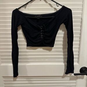 Forever 22 Black Long Sleeve Lace-Up Top